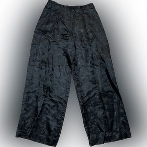 Esprit black satin floral patterned wide legged pants.